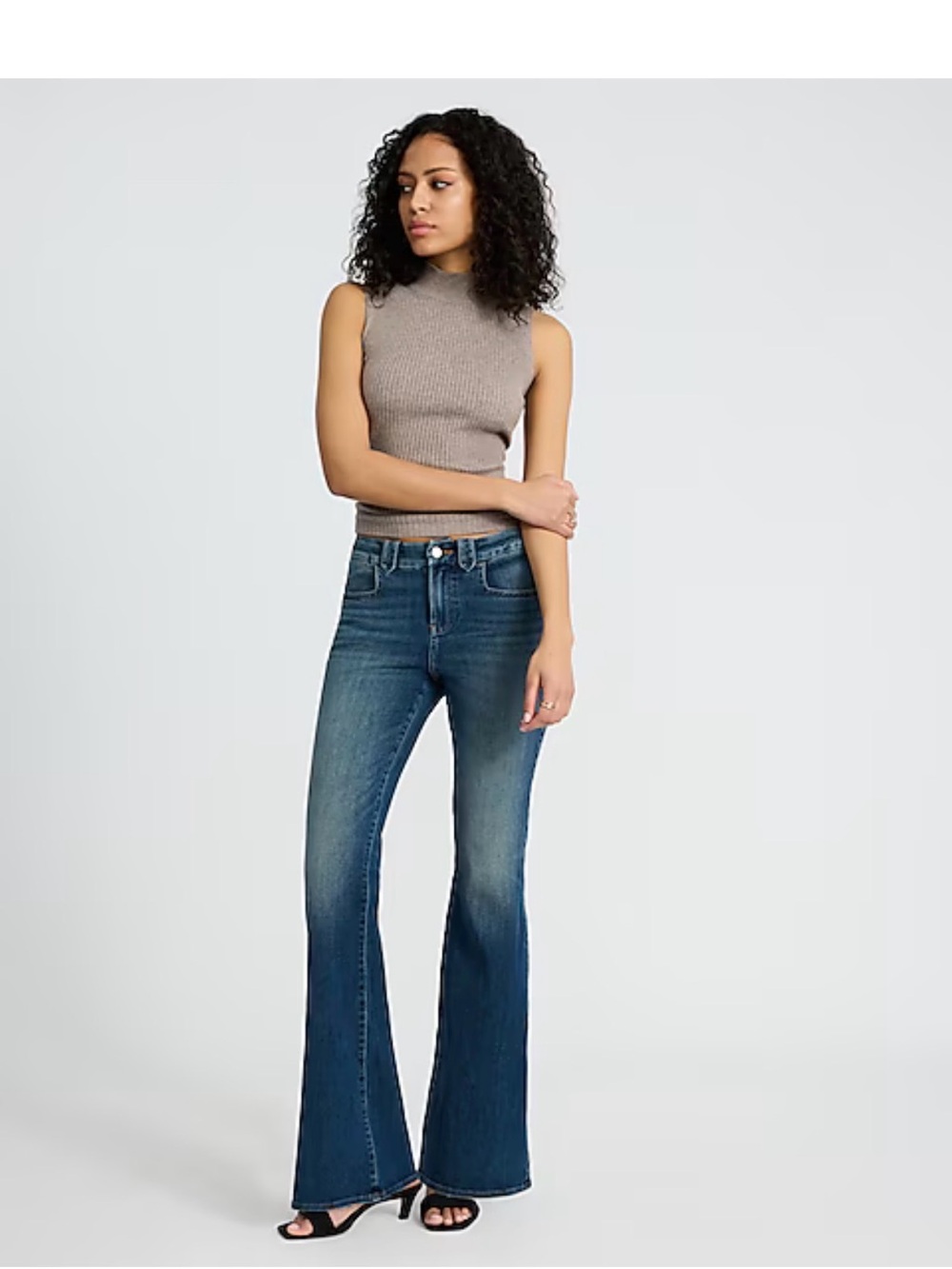 Express Women’s Flared Jeans - Dark Blue with Faded Medium Blue